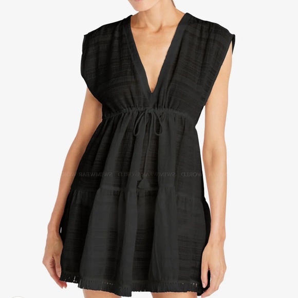 Robin Piccone Other - Robin Piccone Natalie Flouncy Dress Black Size Small Coastal Resortwear Goth